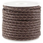 DQ leer rond gevlochten 3mm Chocolate brown